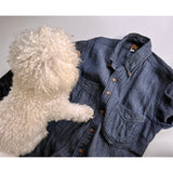 Joe Greene inspecting the Mister Freedom Berkeley Shirt l/s - NOS Indigo Dobby