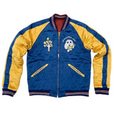 Mister Freedom® Cali-Jan Souvenir Jacket featuring The Joe Greene, Joshua Tree, California, Cactus, California Map, Catalina Island, San Francisco, Bakersfield, Mister Freedom Store, and Death Valley.