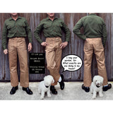 Mister Freedom® - Snipes Shirt - Army Green Shade 44  - Fit image including BR Utility Trousers, and Greene