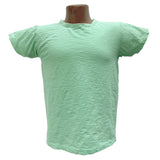 A seafoam green Mister Freedom Stanley T-shirt displayed on a mannequin, featuring a classic T-shape with vintage-style ¼ sleeves and a flat-lock construction.