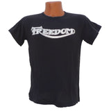 Mister Freedom® SHOP TEE "Freedom" Black, hand screen-printed with vintage-inspired original graphics on tubular knit jersey STANLEY T-shirts, made in USA