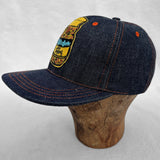 Mister Freedom® Snapback Cap 6P in NOS Cone Mills Denim featuring vintage patches. Made in USA.
