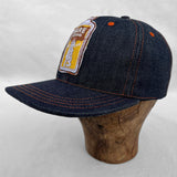 Mister Freedom® Snapback Cap 6P in NOS Cone Mills Denim featuring vintage patches. Made in USA.