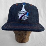 Mister Freedom® Snapback Cap 6P in NOS Cone Mills Denim featuring vintage patches. Made in USA.