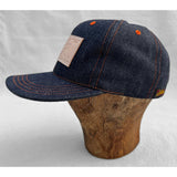 Mister Freedom® Snapback Cap 6P in NOS Cone Mills Denim featuring vintage patches. Made in USA.