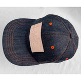 Mister Freedom® Snapback Cap 6P in NOS Cone Mills Denim featuring vintage patches. Made in USA.
