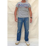 Mister Freedom® SHOP TEE "Surplus" Grey, screen-printed with vintage-inspired graphics on 1940s and 1950s style t-shirts, made in USA