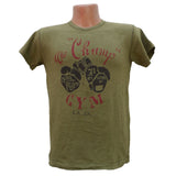 Mister Freedom® SHOP TEE "The Champ" Olive, hand screen-printed with vintage-inspired original graphics on tubular knit jersey STANLEY T-shirts, made in USA