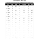 Continental Trousers "Rive Gauche" size chart