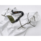 Olive Green contrasting flatlock construction and OD button placket facing
