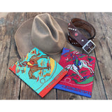 Mister Freedom® Ranch Kerchief selvedge bandana featuring vintage-inspired 1950s-60s dude ranch cowboy/western artwork.