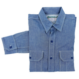 100% cotton herringbone twill (HBT) “denim”, light indigo slubby warp x white weft weave, ~6 Oz., milled in Japan.
