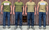 Christophe Loiron showing the difference in fit between A-Stock and B-Stock Mister Freedom Stanley T size Small