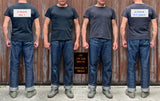 Christophe Loiron showing the difference in fit between A-Stock and B-Stock Mister Freedom Stanley T size Small